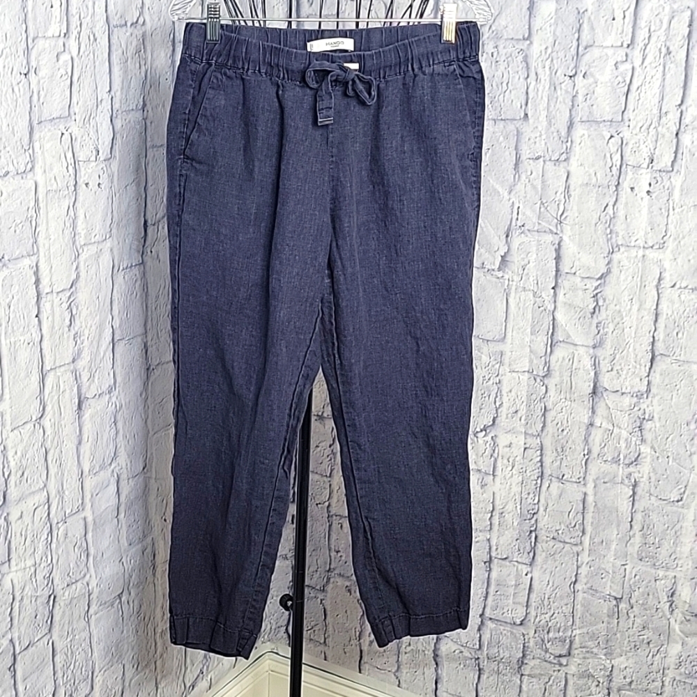 MANGO BASICS Denim‎ Blue Loose Fit Linen Trousers Small